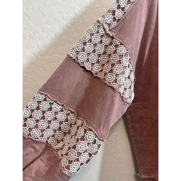 Jher Mineral Wash Pink Light Mauve Floral Daisey Lace Crochet Athleisure Set - Picture 4 of 7